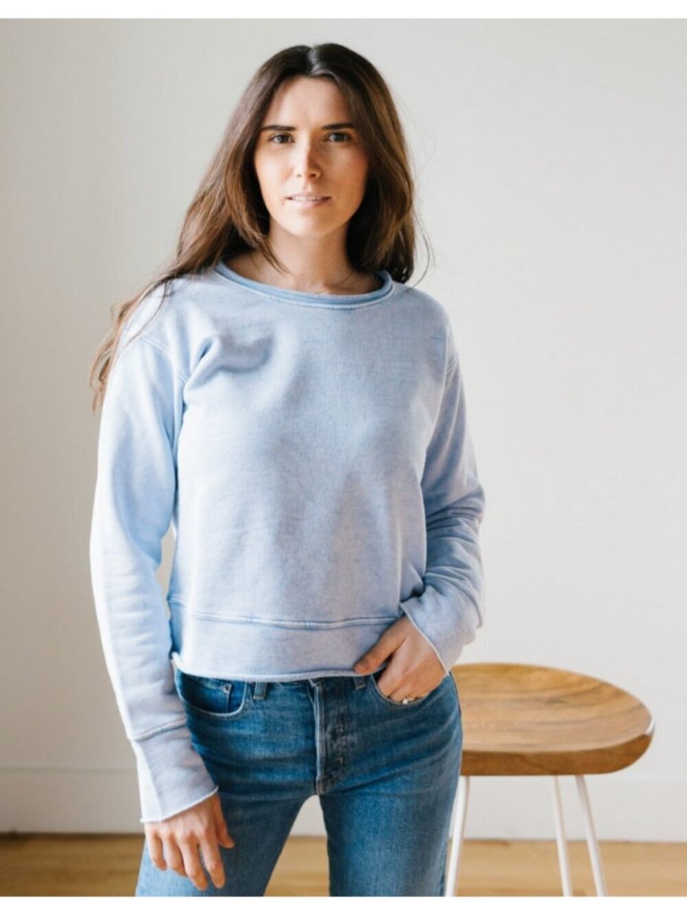 Frank and Eileen Womens Boyfriend Crew Neck Sweat Shirt Size M Blue Crop Casual